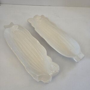 White Ceramic Corn-Shaped Serving Trays - Set of 2